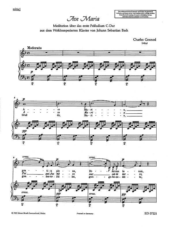 Noten Gounod Ave Maria Klavier Einzelausgabe Schott ED07221_00012707_