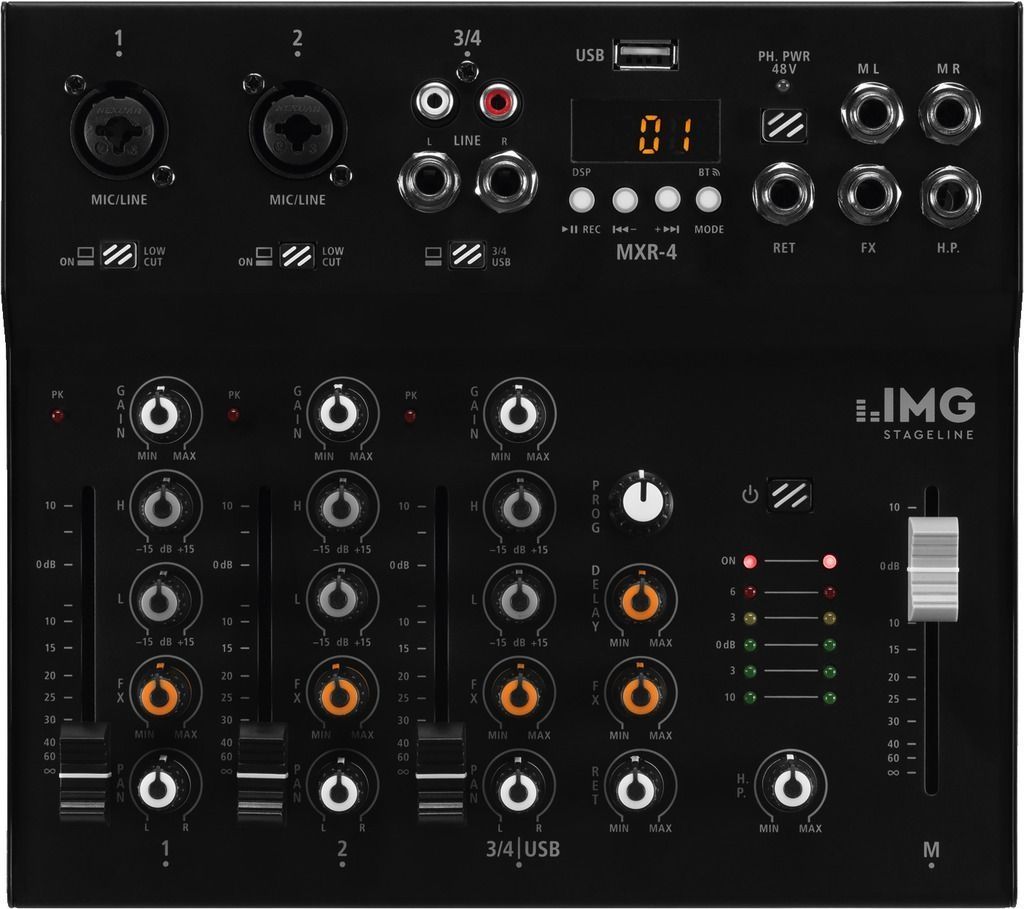 IMG Stage Line MXR-4  Mixer mit USB-Audiointerface und Bluetooth-Empfänger