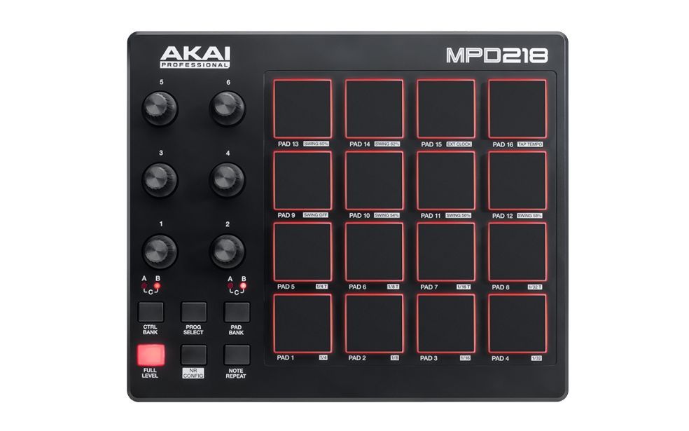 AKAI MPD 218 Midi Controller mit 16 dynamischen MPC Pads (je 3 Bänke)