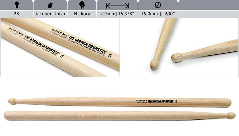 Rohema 2B Classic Hickory Drumsticks 61322/2
