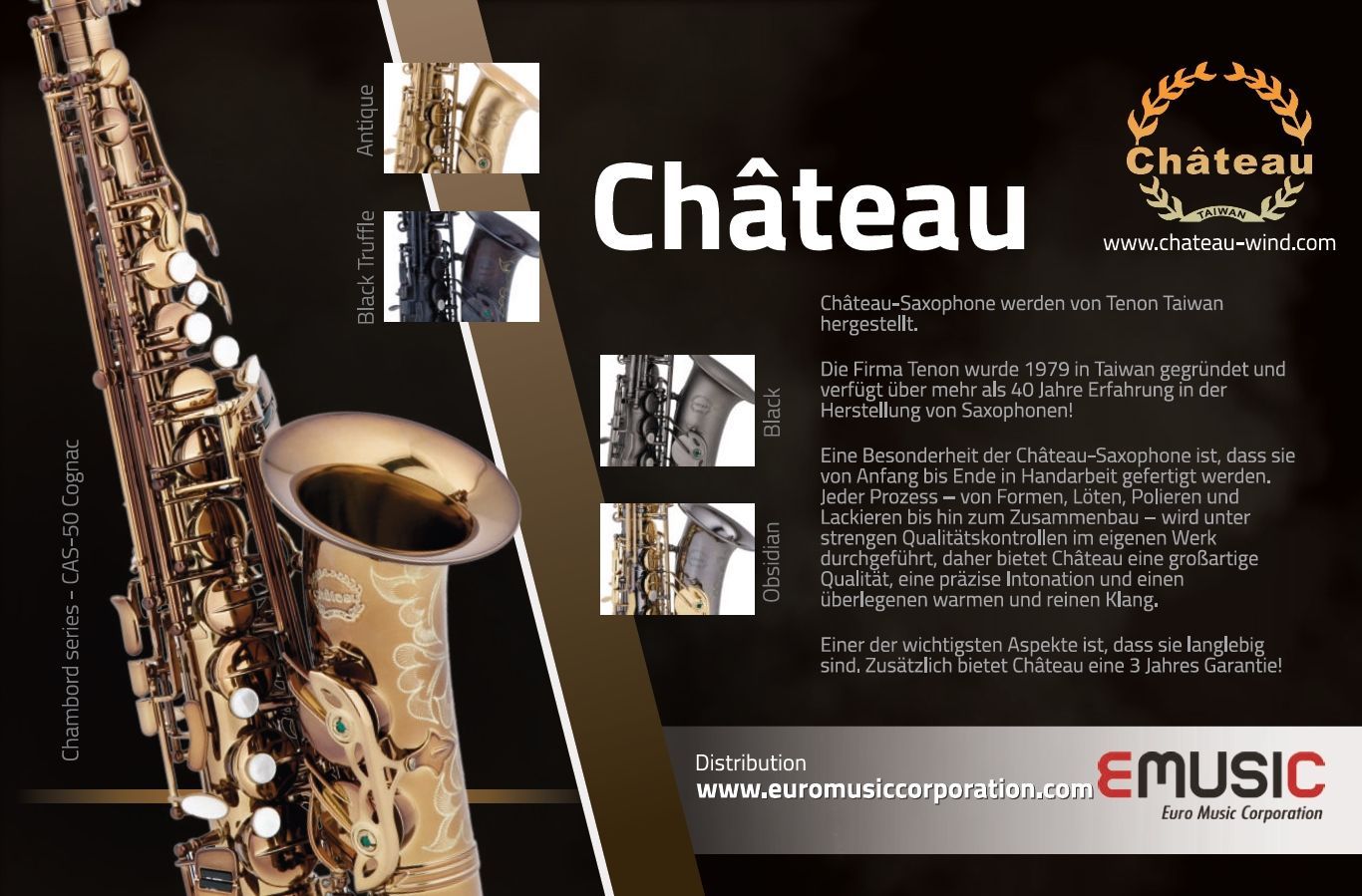 Chateau Altsaxophon, CAS50 CBC Powerbell Schallstück, dunkler Goldlack, Cognac