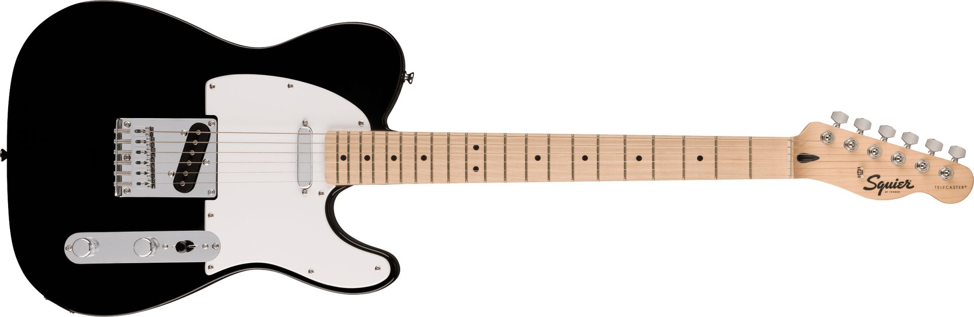 Squier by Fender Sonic Telecaster, E-Gitarre, Ahorngriffbrett, Weiße Schlagplatte, Schwarz, Inklusive kostenloser virtueller Kurse auf Fender Play