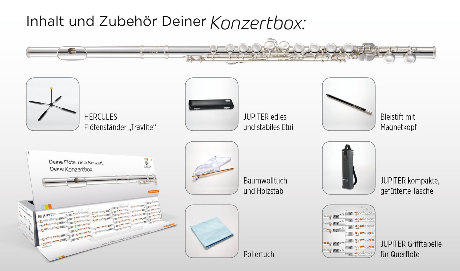Jupiter JFL-700-E Querflöte Konzertbox , Neusilber versilbert, geschl.Klappen
