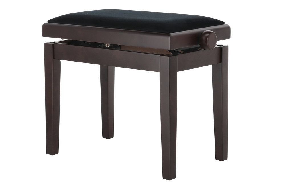 Klavierbank DELUXE Rosenholz matt, Sitzbezug schwarz, verstellbar _00040489_