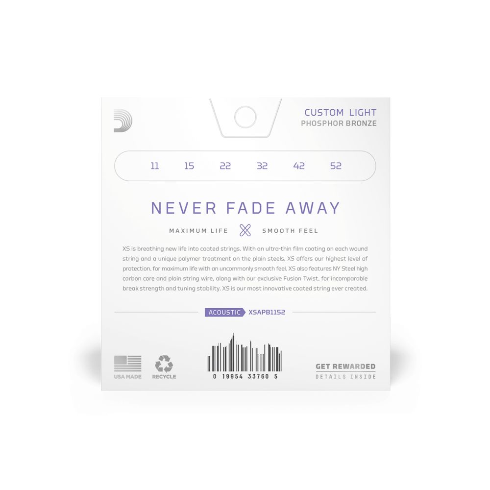 D'Addario XSAPB1152  XS Acoustic Phosphor Bronze Custom Light 11-52