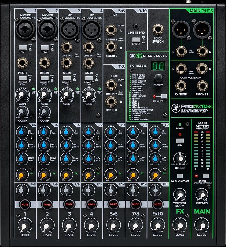 Mackie ProFX10v3 Mischpult 10-Kanal Mixer inkl. Effektgerät, USB-Anschluss