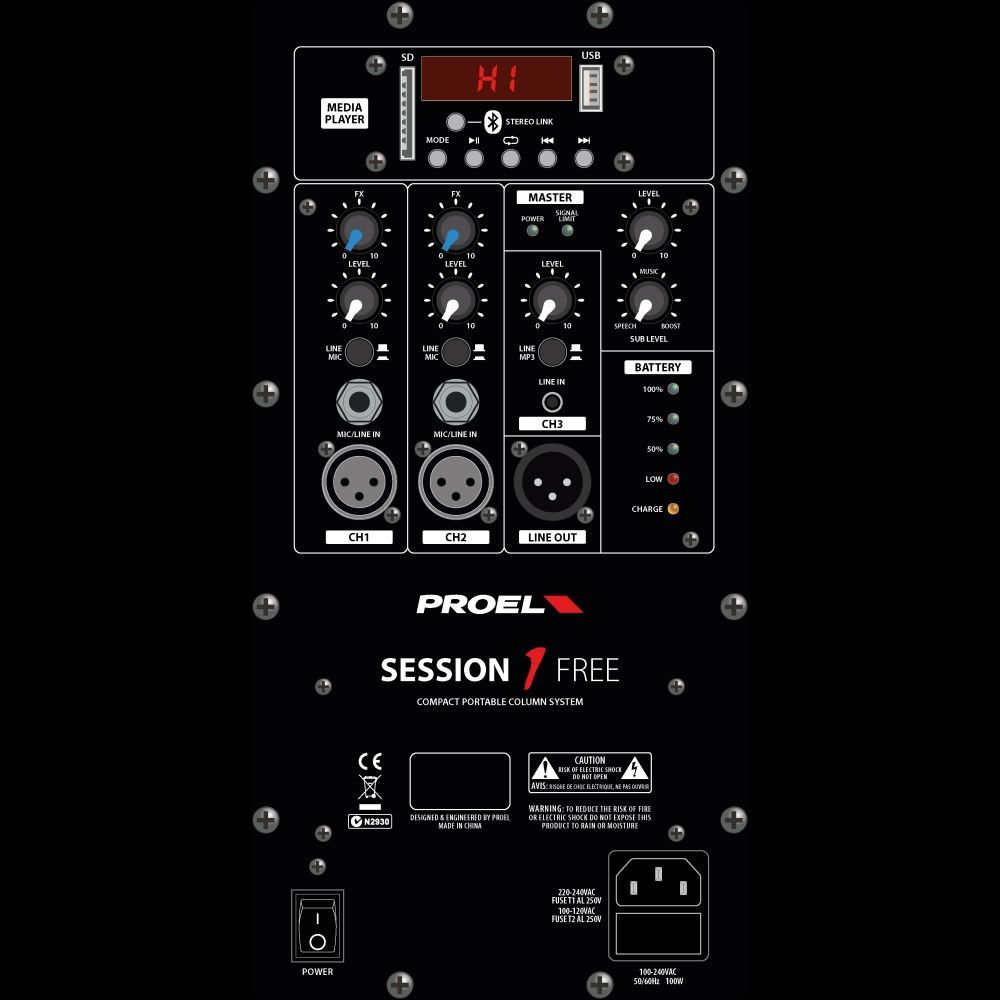 Proel Session1 Free Akkubetriebenes PA-System Aktives Säulensystem mit Bluetooth