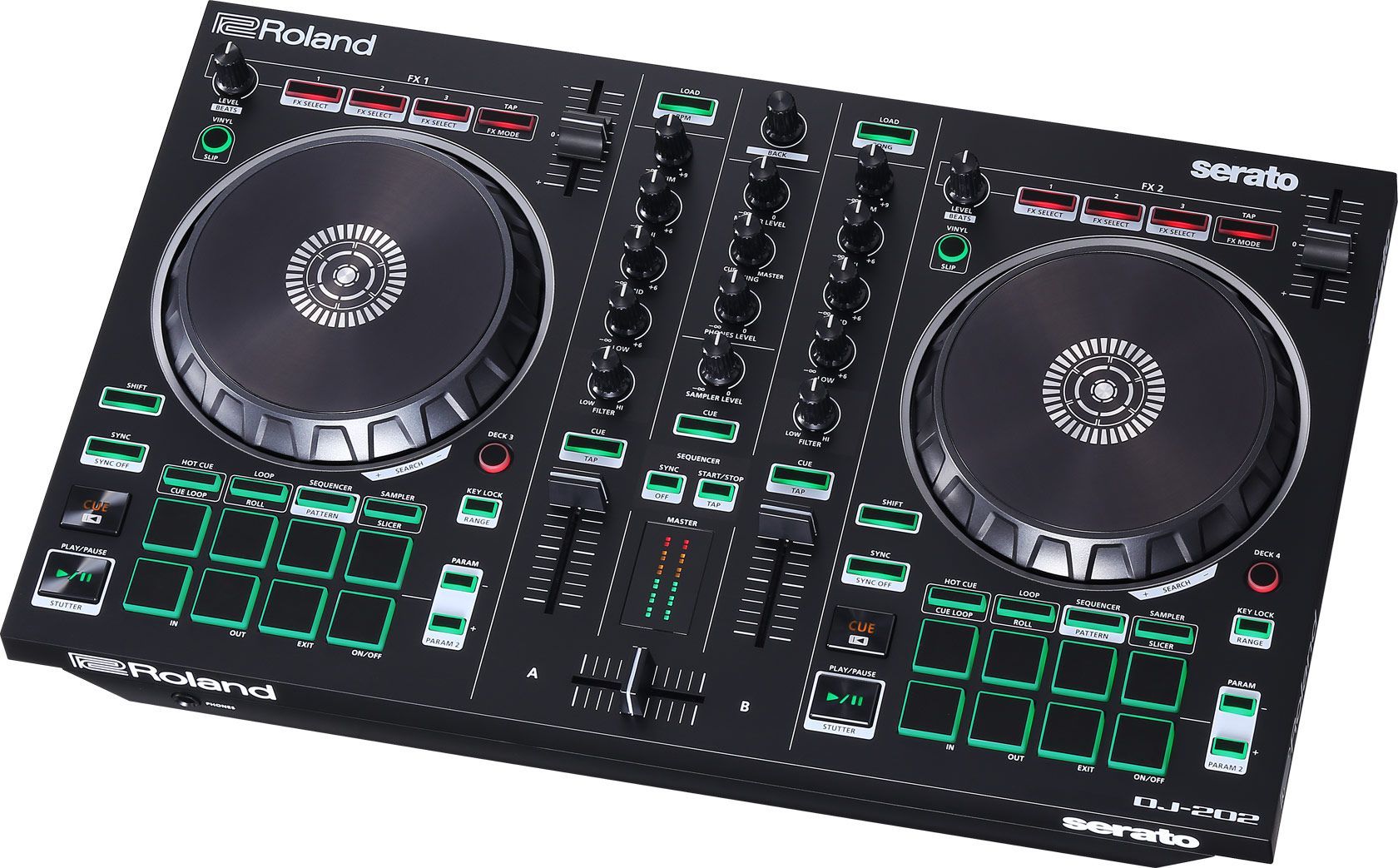 Roland DJ-202  2-Kanal DJ Controller für Serato Intro mit vier Decks