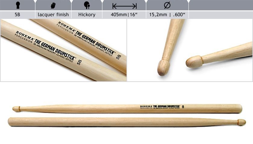 Rohema 5B Classic Hickory Drumsticks 613242