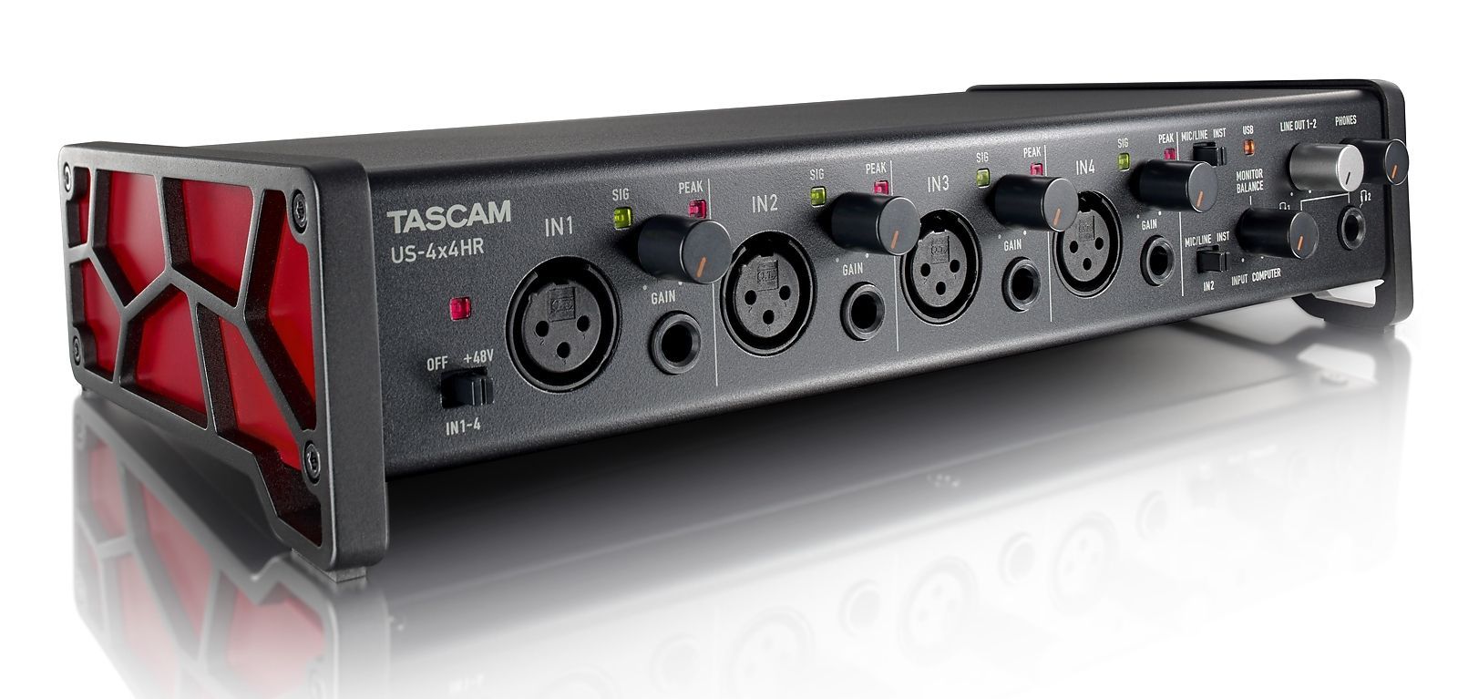 Tascam US-4x4HR USB Audio Interface 4-Kanal mit 4 Mikrofon-/Line-Eingängen