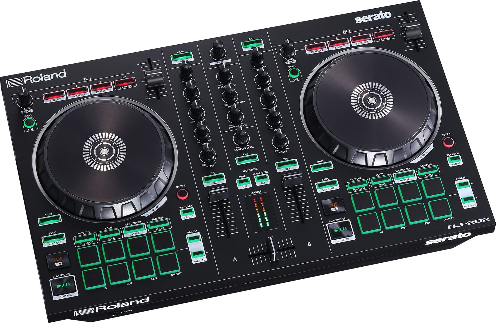 Roland DJ-202  2-Kanal DJ Controller für Serato Intro mit vier Decks