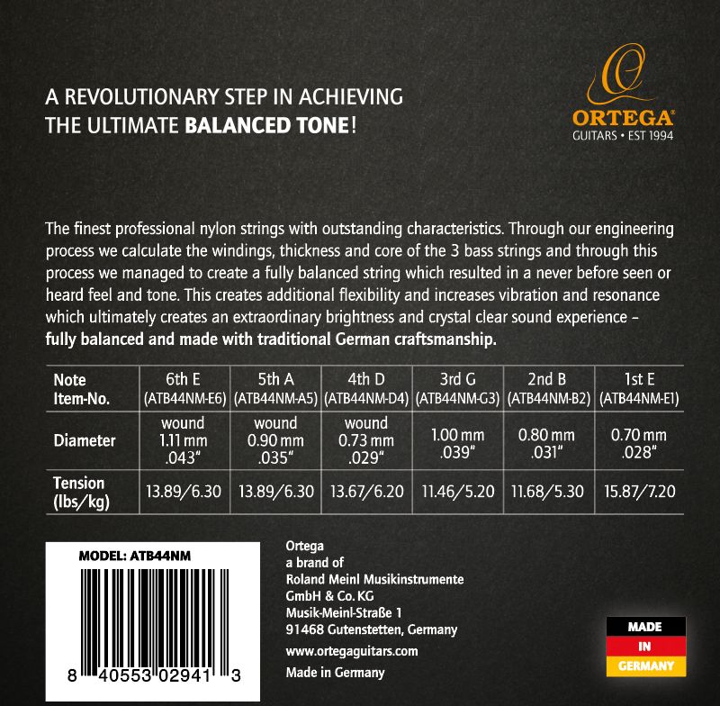 Ortega ATB44NM Saitensatz für Konzertgitarre Medium Tension
