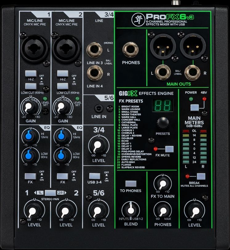 Mackie ProFX6v3 Mischpult 6-Kanal Mixer inkl. Effektgerät, USB-Anschluss