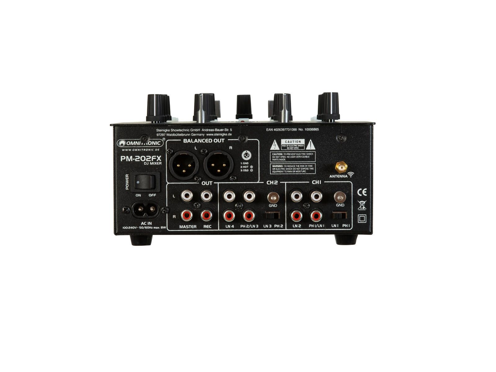 OMNITRONIC PM-202FX 2-Kanal-DJ-Mixer mit Filter, FX und Bluetooth