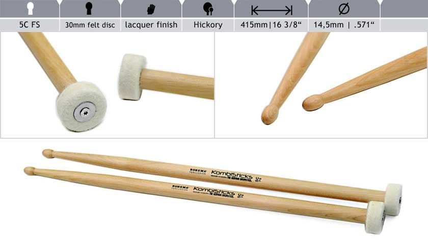 Rohema 5C FS Kombisticks mit Holzkopf und Filzscheibe
