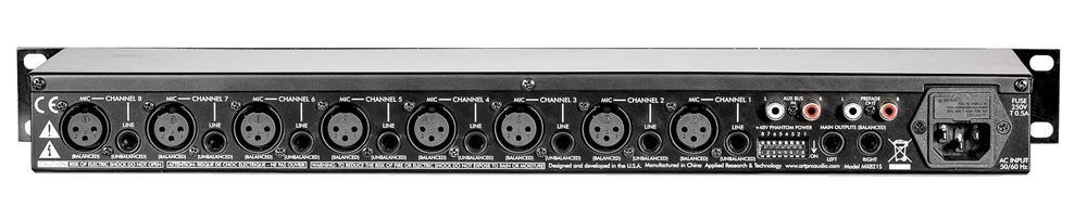 ART MX 821S Mixer, 19" 1 HE, 8 Mikrofoneingänge, 48V-Phantomspeisung, Stereo-Out
