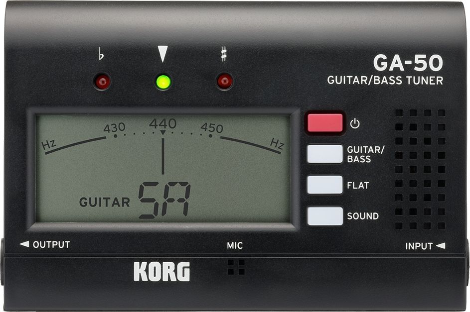 Korg GA-50 Gitarren/BassTuner, Gitarre-Bass-Stimmgerät mit 6,3mm-Klinken-IN+ OUT