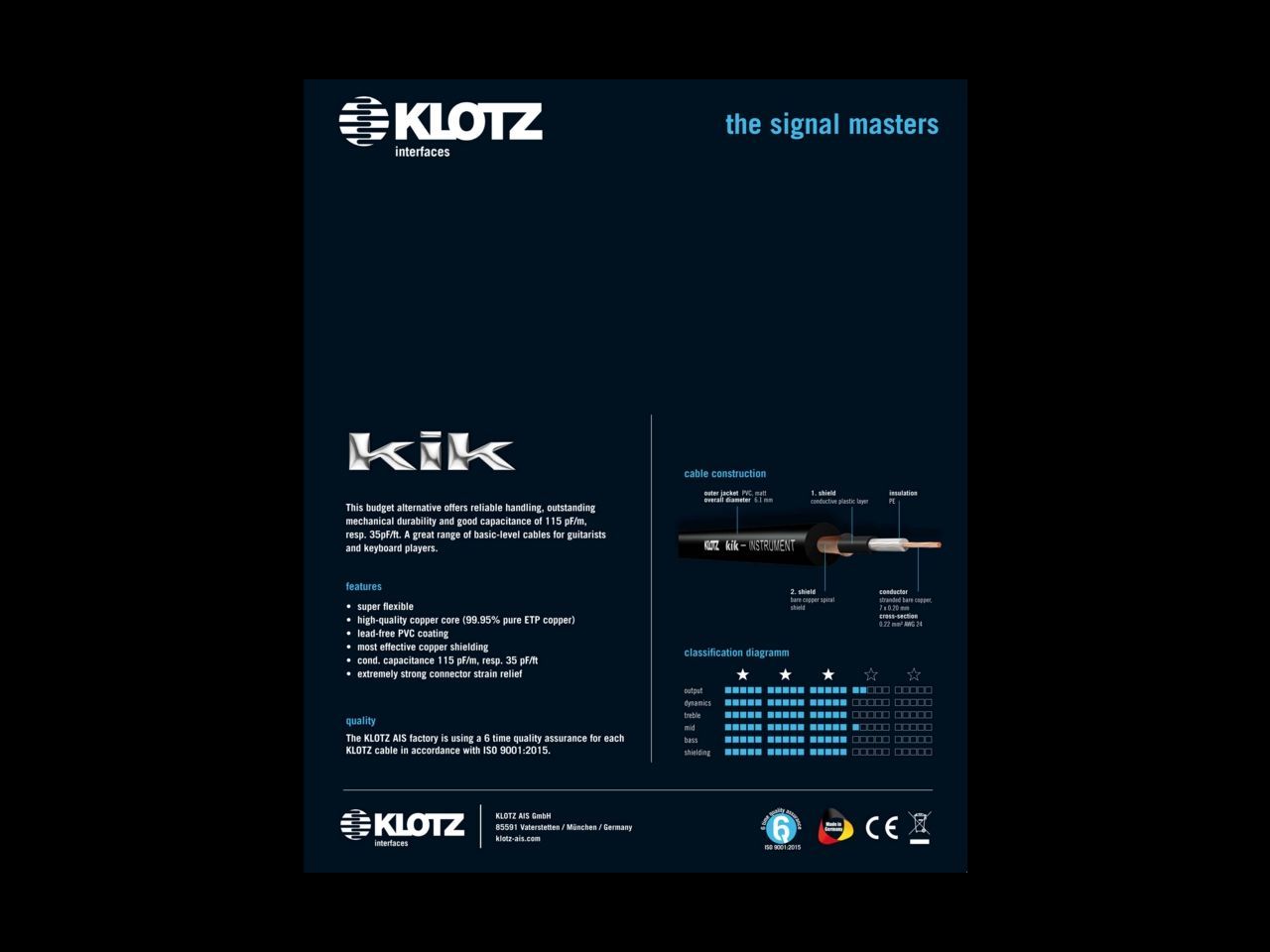 Klotz Gitarrenkabel Basic Standard 3m, 6,3mm Klinke/Klinke KIK3.0PPSW