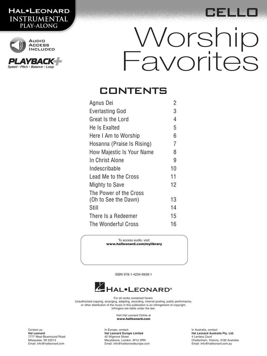 Noten Worship Favorites - Cello incl. Audio-downloadcode - Lobpreis HL 842510_00053642_
