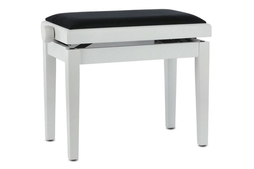 Markstein Klavierbank DELUXE weiß matt, Sitzbezug schwarz, verstellbar _00040493_