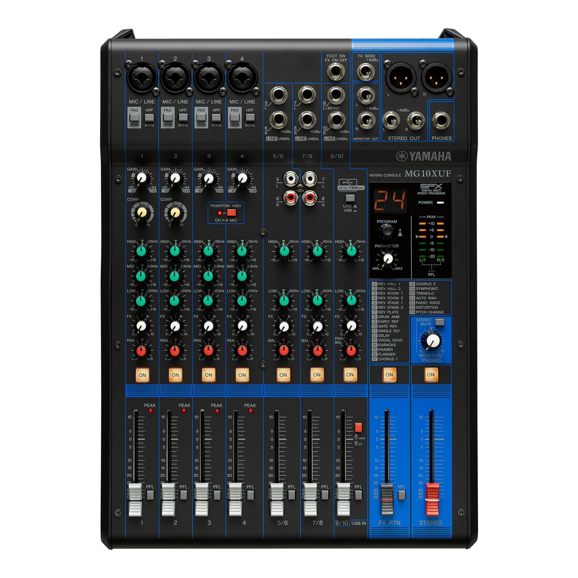 Yamaha MG10 XUF Mixer, SPX Effekt, USB, 4Combi Mikrofon/Line Eingänge + 3 Stereo_00040186_