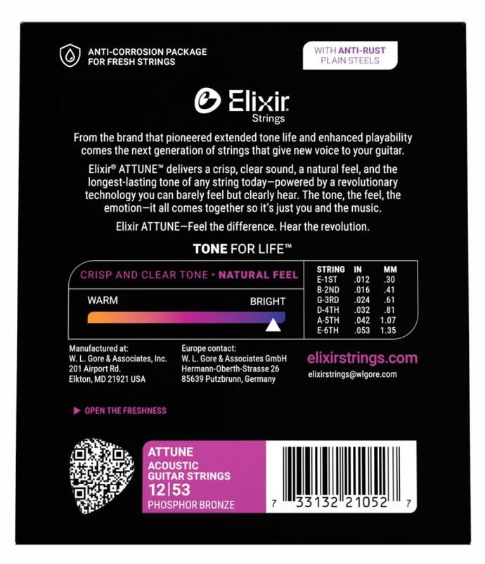 Elixir Akustik-Saiten ATTUNE Phosphor Bronze  6-String .012-.053_00054694_