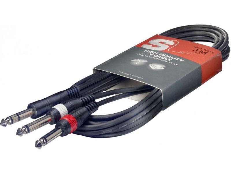Insertkabel 6,3mm Stereo Klinke2x 6,3mm Mono Klinke, 3 Meter, schwarz_00019913_