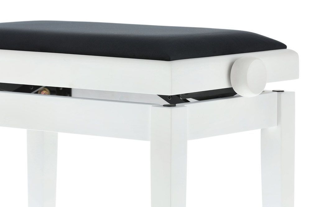 Markstein Klavierbank DELUXE weiß matt, Sitzbezug schwarz, verstellbar 