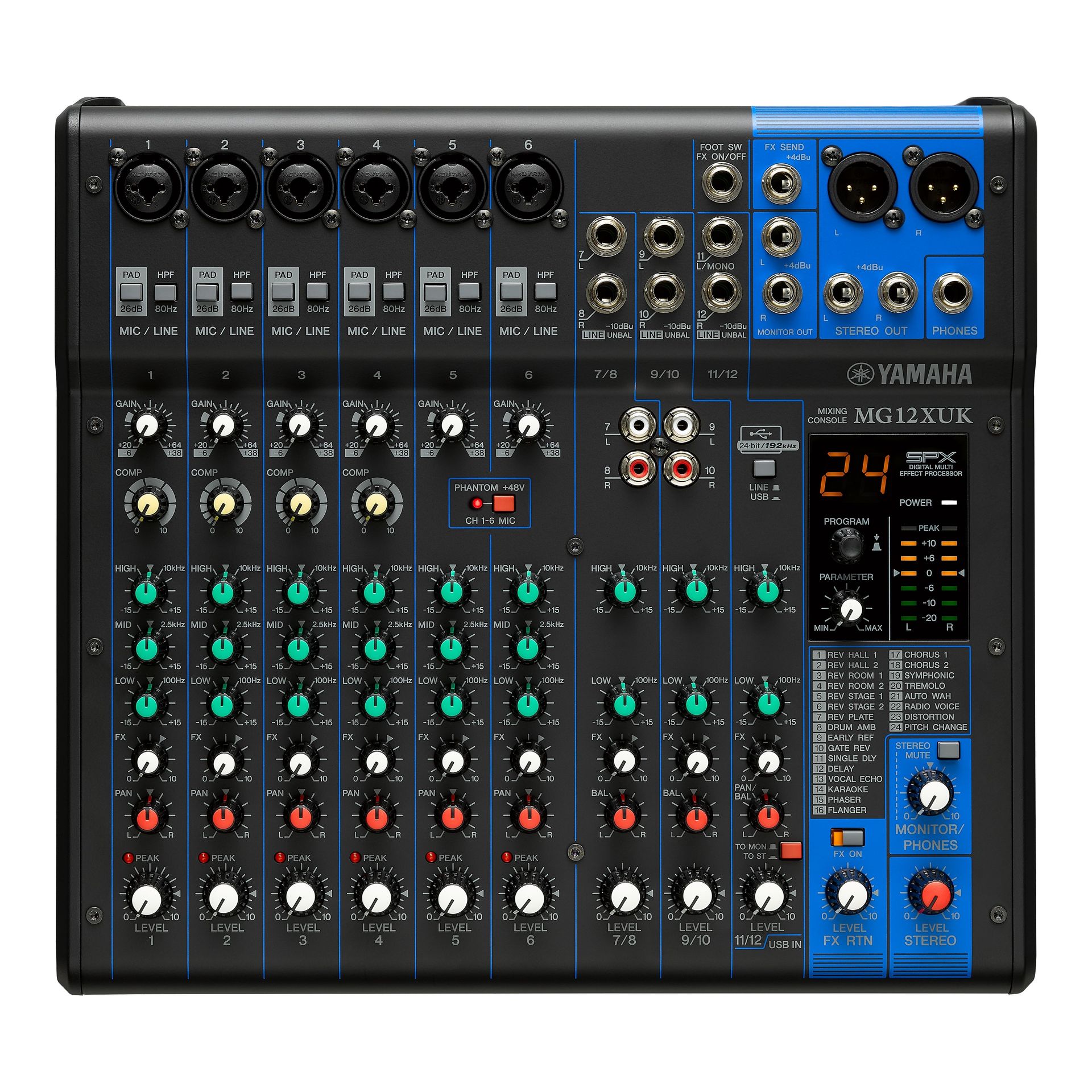 Yamaha MG12 XUK Mixer, SPX Effekt, USB, 6 Mikrofoneingänge, 4 Stereoeingänge