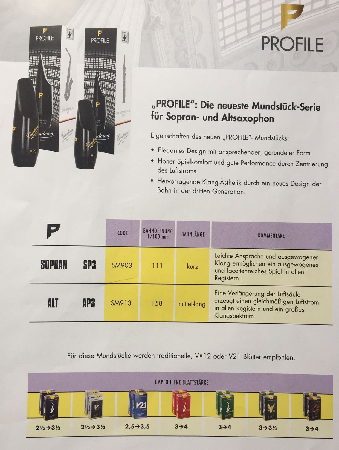 Vandoren AP-3 Profile Alt-Saxophon Mundstück, Bahn 158, Bahnlänge ML, SM913  AP3