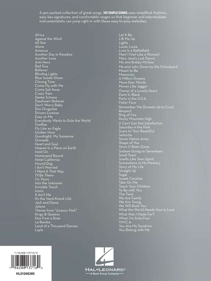 Noten 101 simple songs for alto saxophone HL 1206379 Altsaxophon