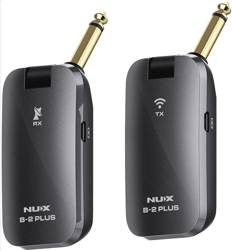 Nux B-2 Plus 2.4GHz Drahtlos-Gitarren-System, Wireless Adapter (Taschenformat, Akkulaufzeit max. 7 Stunden, große Reichweite, 32 Bit/ 48KHz Hi-Res-Klangqualität, Klinkenstecker), Schwarz