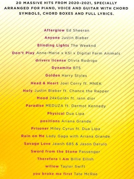 Noten Chart hits of 2020-2021 - HL 364893 Piano Vocal Gitarre Gesang