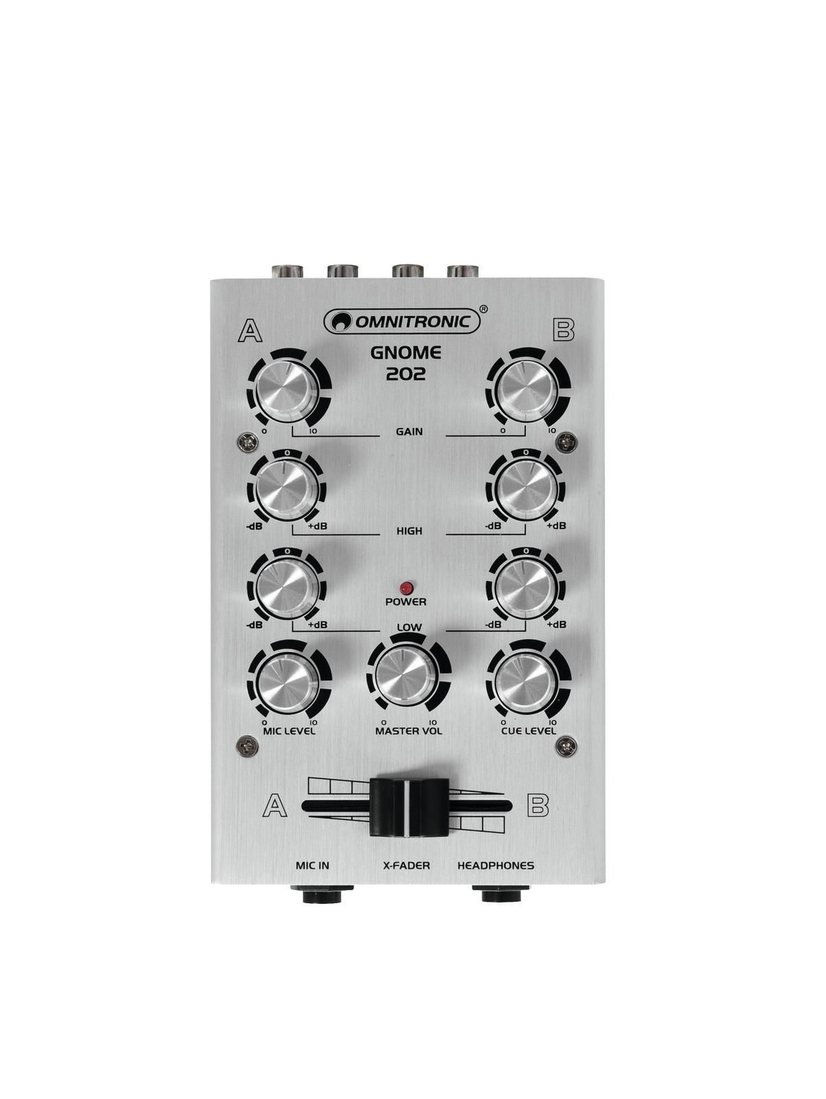 OMNITRONIC GNOME-202 Mini-Mixer silber 2-Kanal DJ-Mixer für Einsteiger