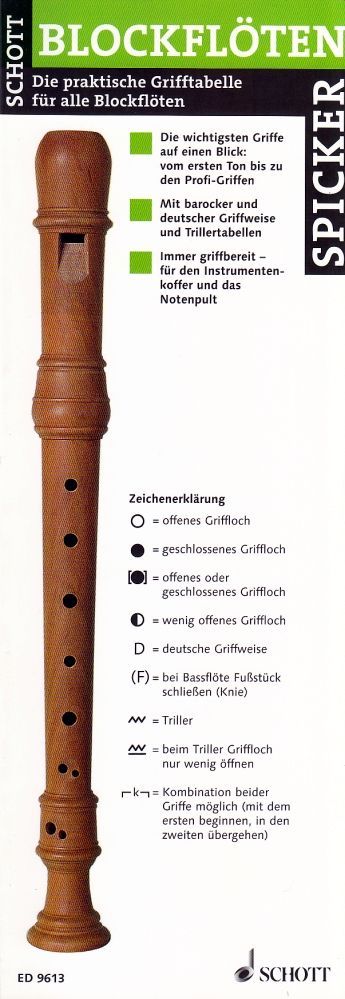 Noten Blockflötenspicker DIE praktische Grifftabelle ED 9613_00008103_