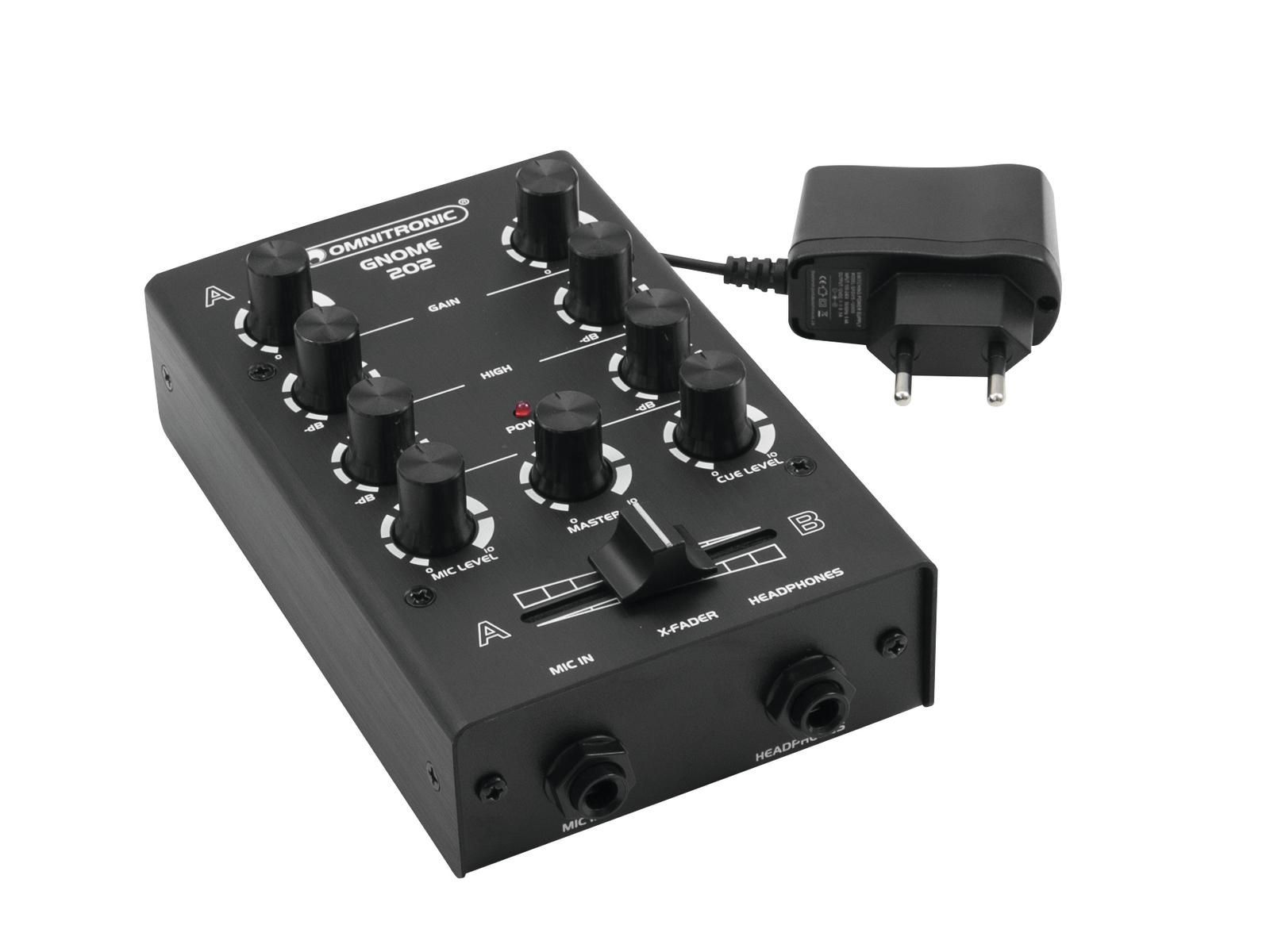 OMNITRONIC GNOME-202 Mini-Mixer schwarz 2-Kanal DJ-Mixer für Einsteiger