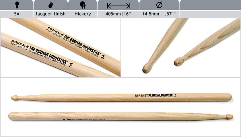 Rohema 5A Classic Hickory Drumsticks 613232