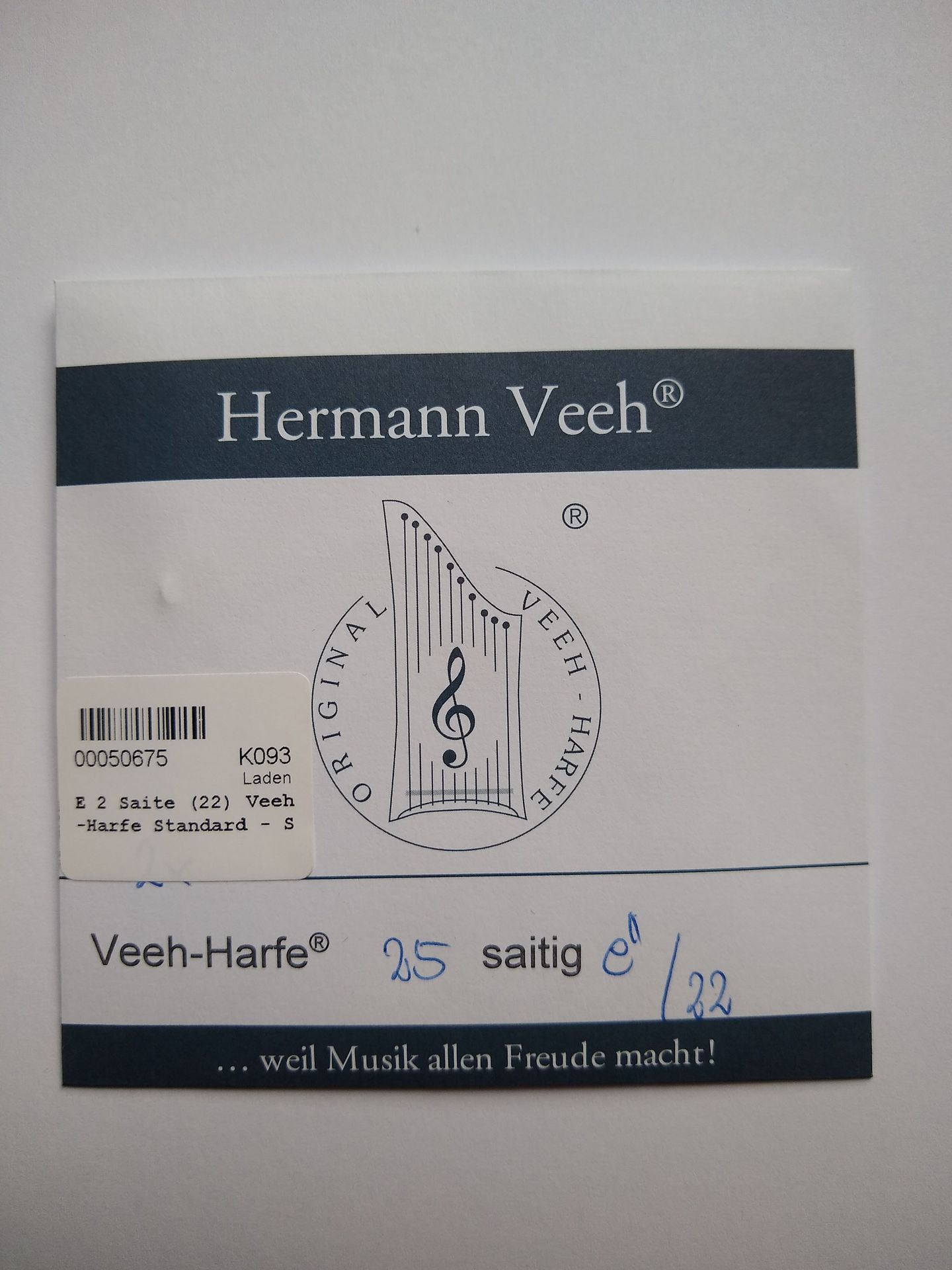 E 2 Saite (22) Veeh-Harfe Standard - Stahl blank,  Basis + Standard Veeh Harfen