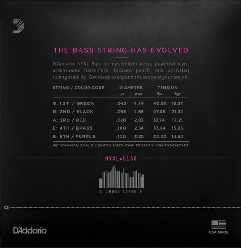 D'Addario NYXL45130 E-Bass Saiten, 5 String Bass 045-130