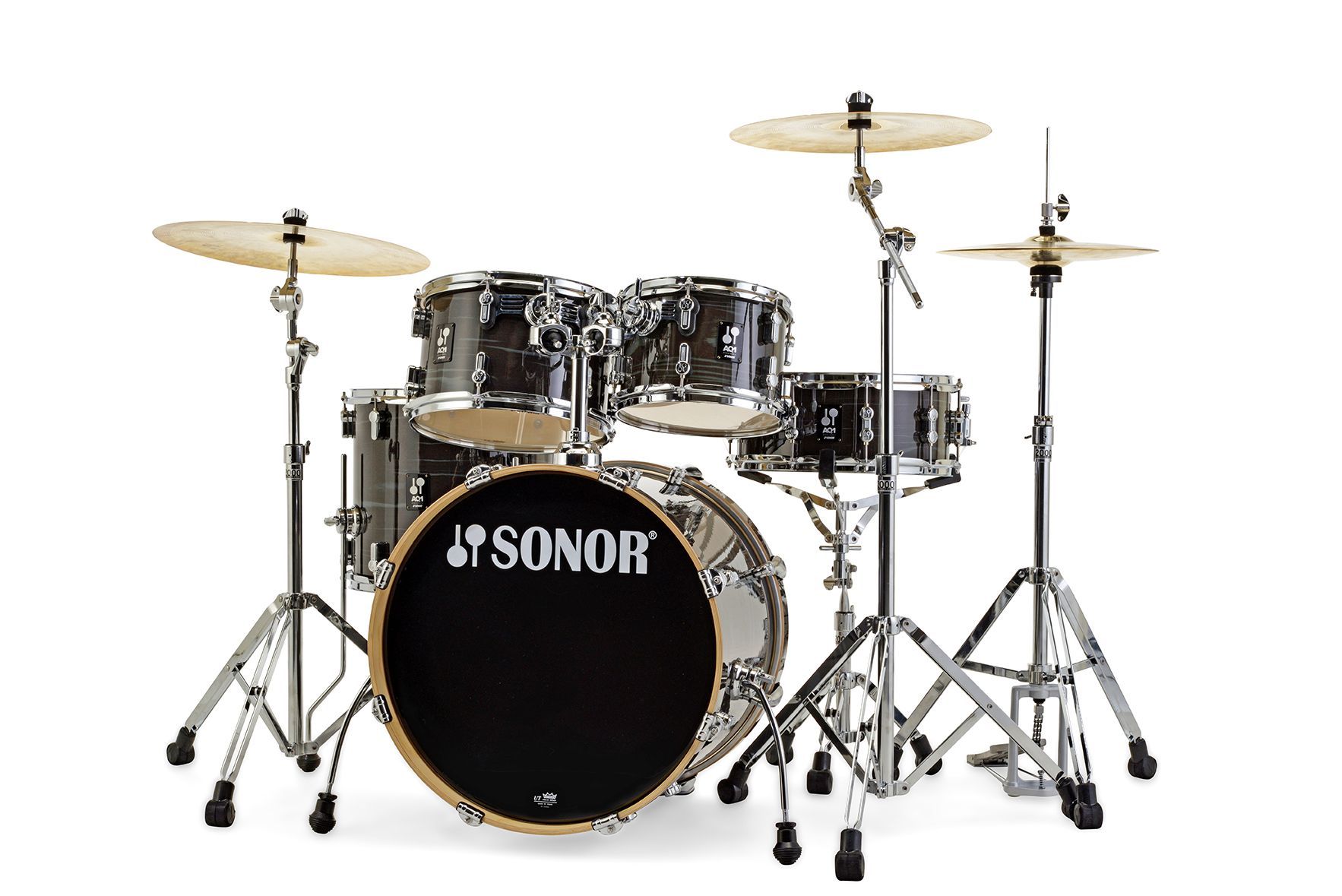 Sonor AQ1 Stage Set Woodgrain Black 22 10 12 16 und Snare  - Onlineshop Musikhaus Markstein