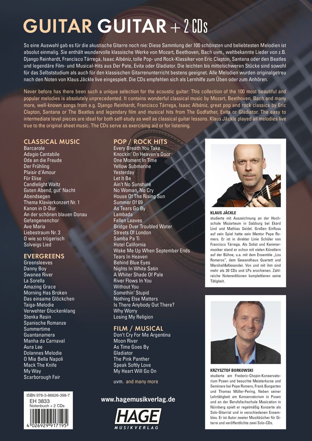 Noten Guitar Guitar Die 100 schönsten Melodien von Klassik bis Pop Hage eh 3833